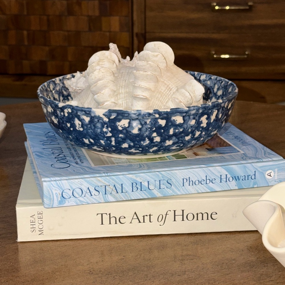 Blue & White Spongeware Bowl | Gibson Housewares | Coastal Farmhouse Decor